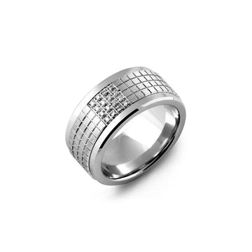 Square Pattern Wide Diamond Wedding Ring