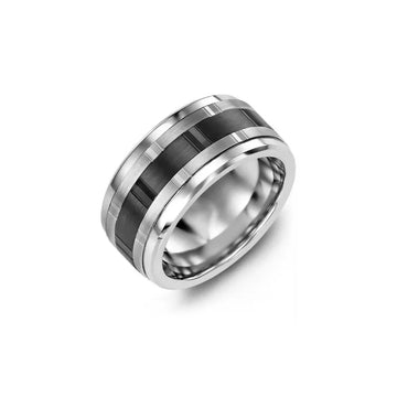 Wide Black Multi-Faceted Wedding Ring