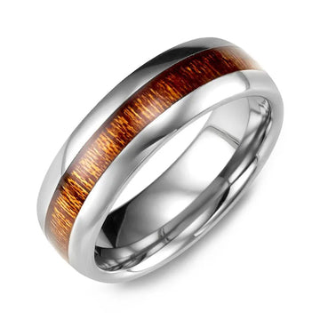 Polished Dome Koa Wood Tungsten Wedding Band