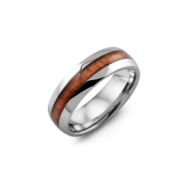 Polished Dome Koa Wood Tungsten Wedding Band