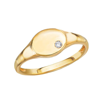 14kt Oval Signet Diamond Ring