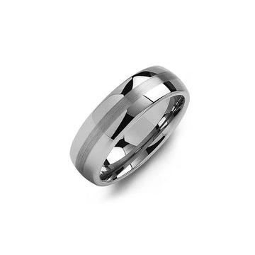 Brush Center Polished Tungsten Wedding Band