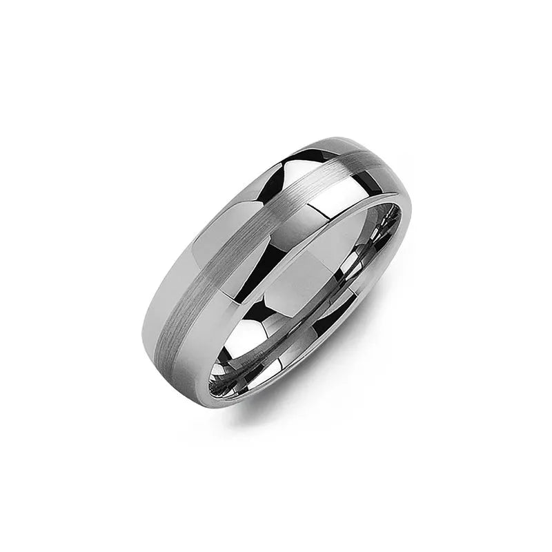 Brush Center Polished Tungsten Wedding Band