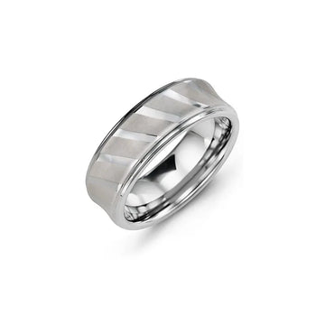 Diagonal Polished Lines Tungsten Wedding Ring