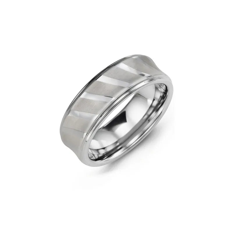 Diagonal Polished Lines Tungsten Wedding Ring