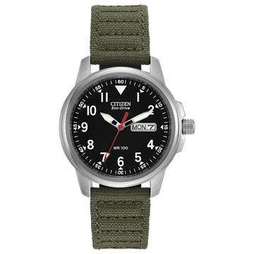 Citizen Chandler Black Dial Green Nylon Strap Day-Date 37mm Eco-Drive
