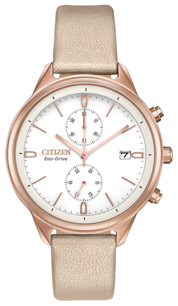 Citizen Chandler Watch Pink Gold-Tone Stainless Steel White Dial 39mm Eco-Drive