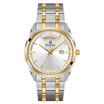 Bulova Surveyor Watch Two-Tone Silver Dial Quartz Day-Date 39mm