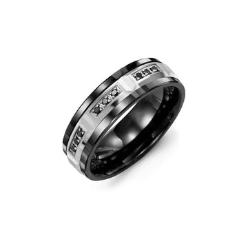 Beveled Black Diamond Wedding Ring