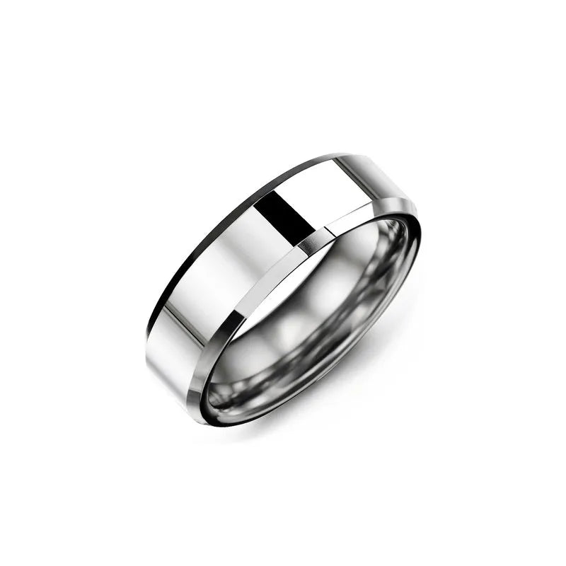 Polished Beveled Tungsten Wedding Ring