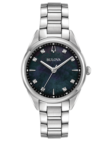Bulova Sutton Watch Black MOP Diamond Dial Stainless Steel 32.5mm Quartz