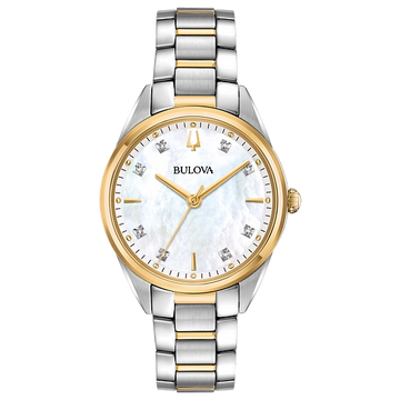 Bulova Sutton Two-Tone Watch White MOP Diamond Dial 32.5mm Quartz