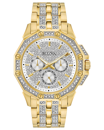 Bulova Octava Gold-Tone Stainless Steel Crystals Day-Date 41.7mm Quartz