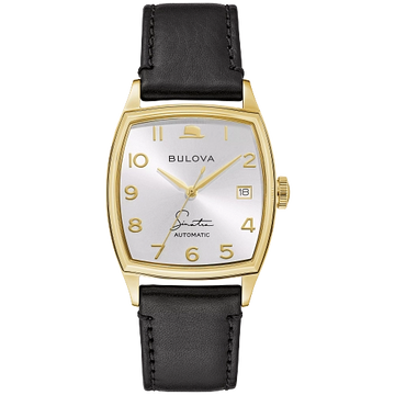 Bulova Young at Heart Frank Sinatra Watch Gold-Tone Black Leather 33.5mm Automatic