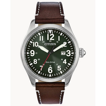 Citizen Garrison Stainless Steel Green Dial Brown Strap 42mm Eco-Drive