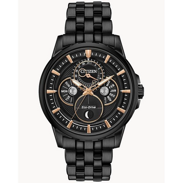 Citizen Calendrier Gray Stainless Steel Black Dial Moonphase 44mm Eco-Drive