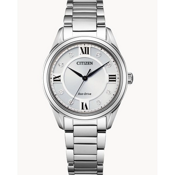 Citizen Arezzo Stainless Steel Silver Diamond Dial 32mm Eco-Drive
