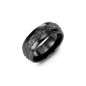 Monochrome Criss-Cross Carved Wedding Band