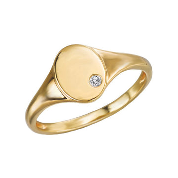 14kt Oval Signet Diamond Ring