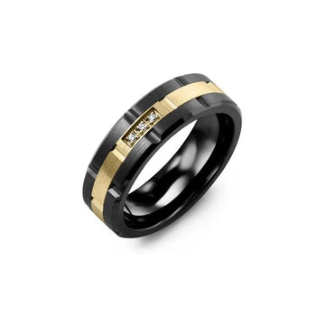 Trio Diamond Grooved Wedding Band