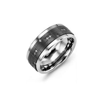 Black Puzzle Pattern Diamond Wedding Band for Men