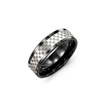Checkered Pattern Carved Wedding Ring