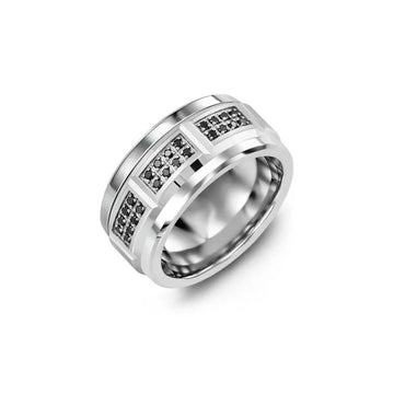 Wide Beveled Black Diamonds Wedding Band