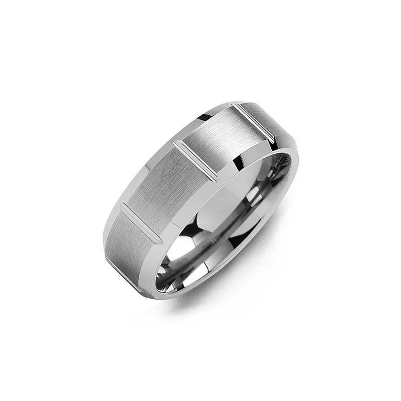 Beveled Grooved Tungsten Wedding Band