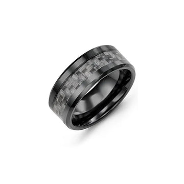 Beveled Carbon Fiber Ceramic Wedding Band