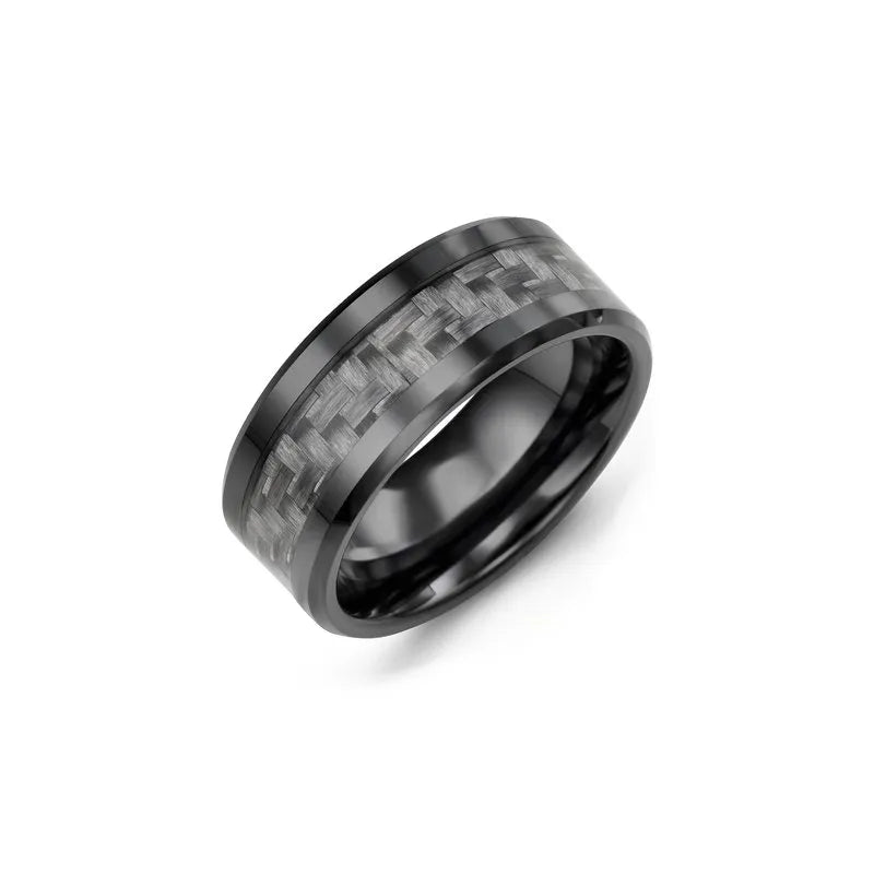 Beveled Carbon Fiber Ceramic Wedding Band