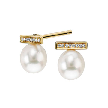 14kt Diamond Bar Pearl Earrings