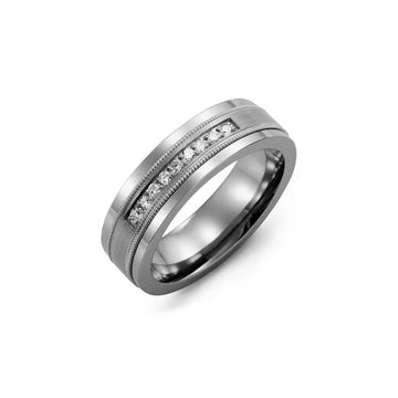 Satin Milgrain Diamond Wedding Band