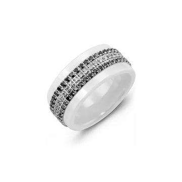 Trio Eternity Diamond White Ceramic Wedding Ring
