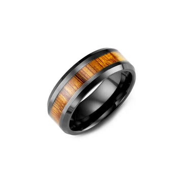 Beveled Koa Wood Ceramic Wedding Ring
