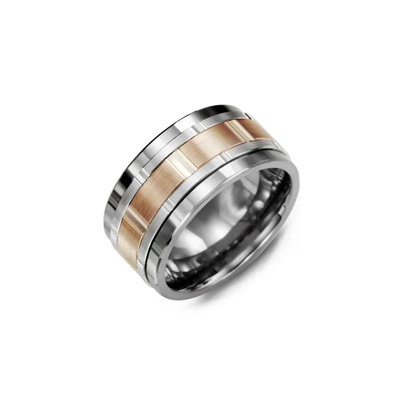 Men's Wide Wedding Band with Gold Inserts