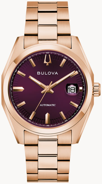 Bulova Surveyor Automatic Purple Dial Rose Gold-Tone Watch