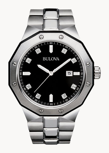 Bulova Classic Diamond Black Dial Silver-Tone Watch