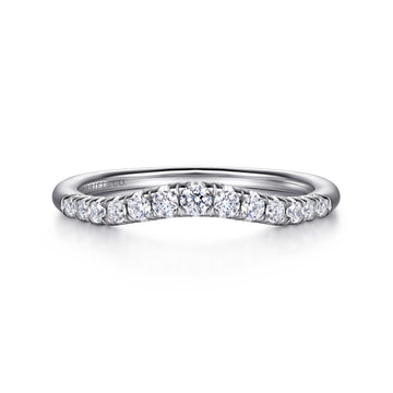 Curved 14K White Gold French Pavé Diamond Wedding Band