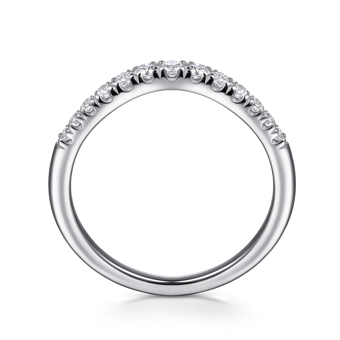 Curved 14K White Gold French Pavé Diamond Wedding Band
