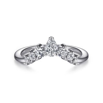 14K White Gold Curved Pear Shape and Round Diamond Anniversary Band