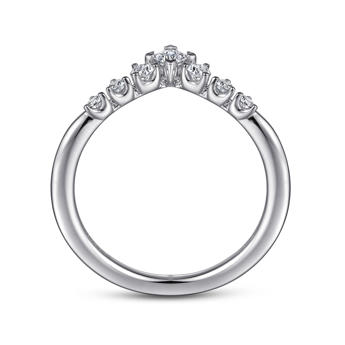 Curved 14K White Corner Prong Gold Princess Cut and Prong set Round Diamond Anniversary Band