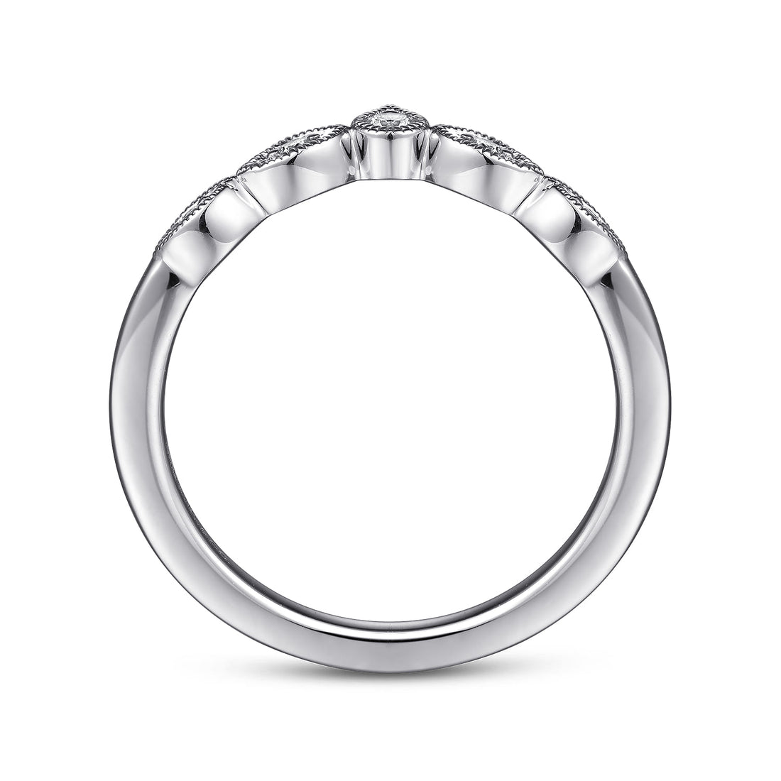 Vintage Inspired 14K White Gold Curved Gold Diamond Anniversary Band