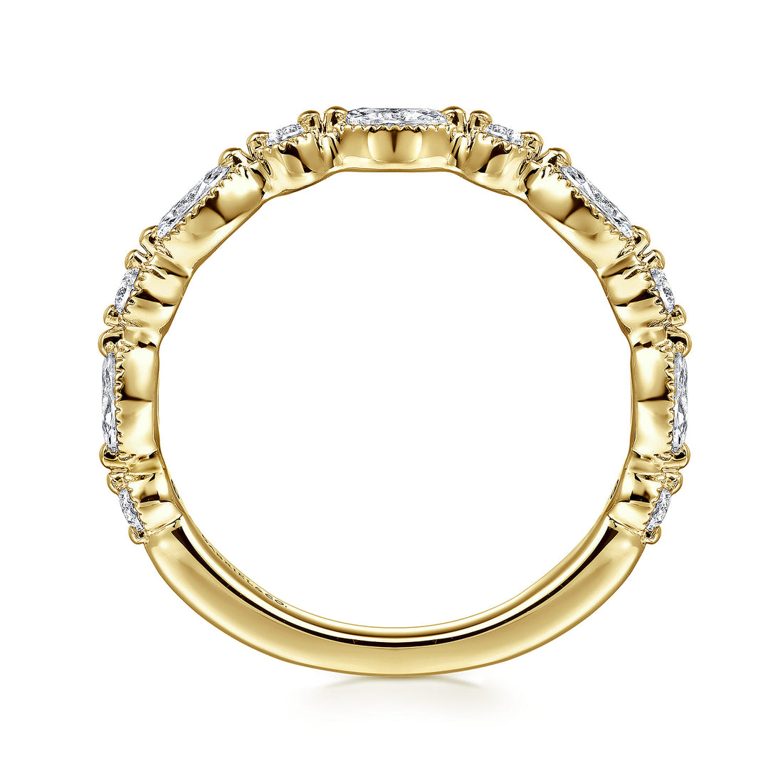 14K Yellow Gold Double Prongs Marquise and Round Diamond Anniversary Band