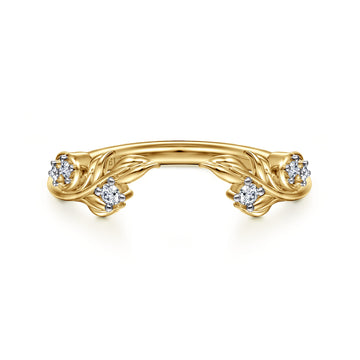 Floral 14K Yellow Gold Prong Setting Diamond Open Anniversary Band