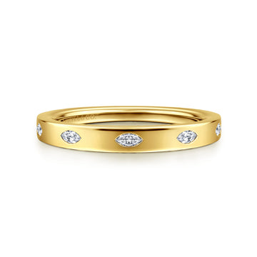 14K Yellow Gold 5 Stone Burnish Set Marquise Diamond Cigar Band