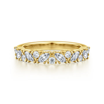 14K Yellow Gold Prong Marquise and Round Diamond Anniversary Band
