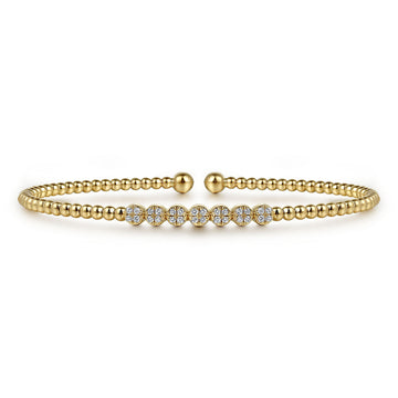 14K Yellow Gold Bujukan Bead and Cluster Diamond Bangle