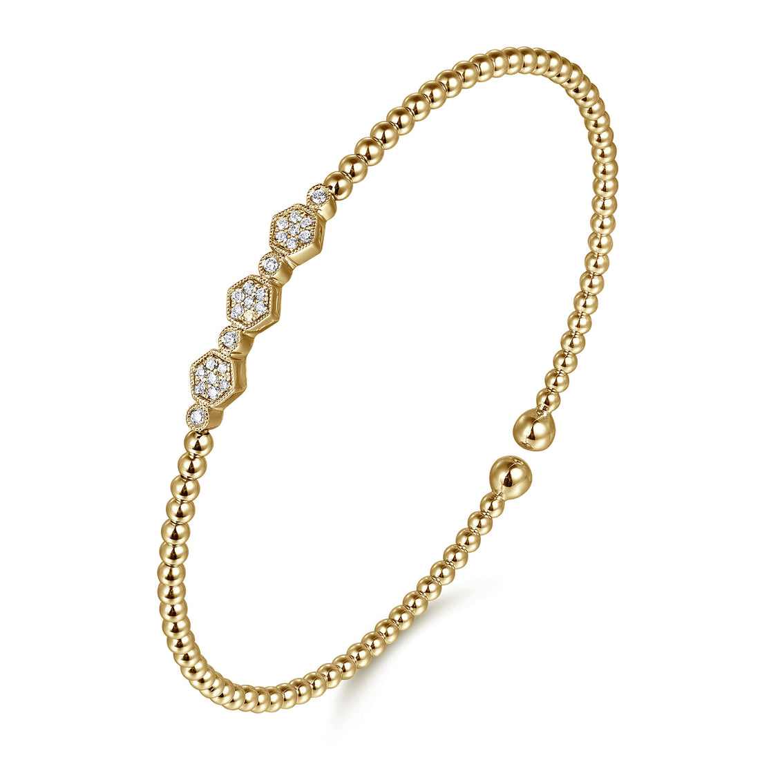 14K Yellow Gold Bujukan Bead and Hexagon Cluster Diamond Bangle