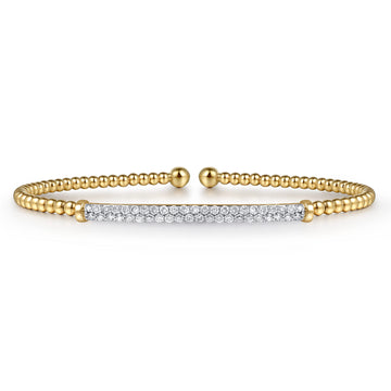 14K Yellow Gold Diamond Bar Cuff Bangle Bracelet- Bujukan