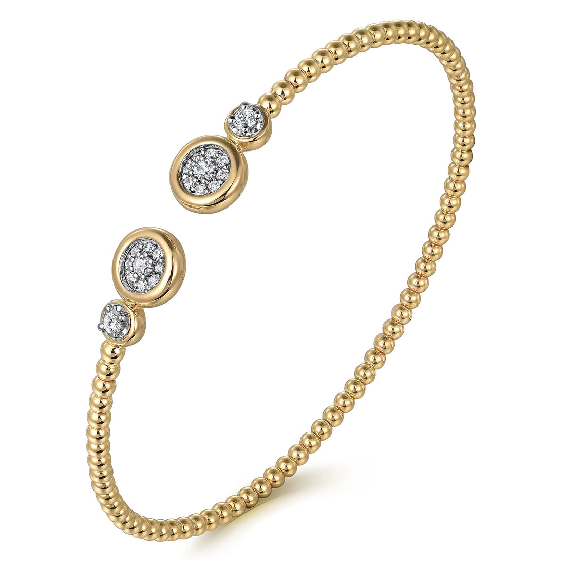 14K White & Yellow Gold Diamond Open Bangle Bracelet-Bujukan